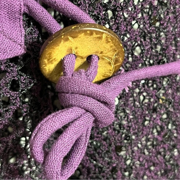 Kaktus Women's Size 2XL Purple Open-Weave Button Cover Up 3/4 Sleeves Boho-Chic - Picture 2 of 11